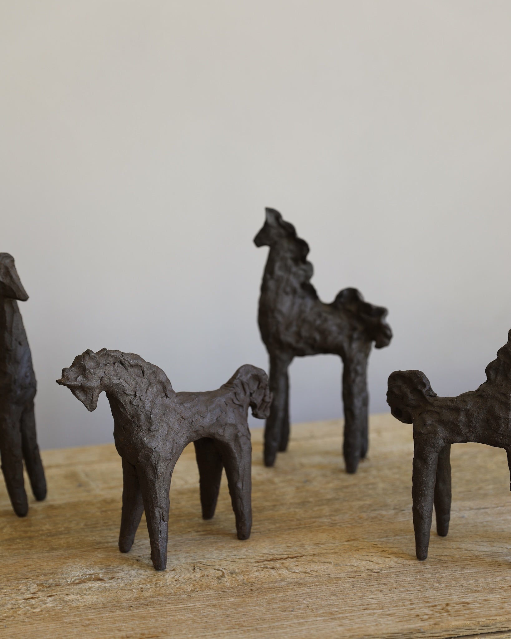 unglazed Fielding Clayworks handmade ceramic textured horse sculpture one-of-a-kind group