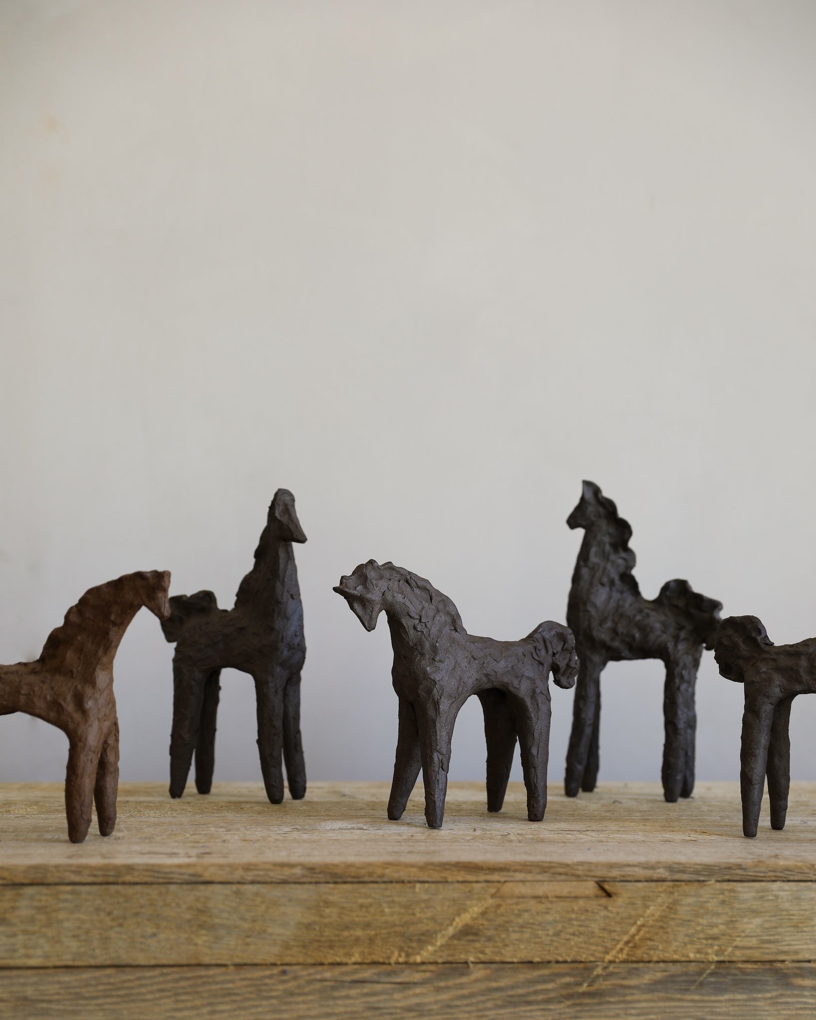 unglazed Fielding Clayworks handmade ceramic textured horse sculpture one-of-a-kind group