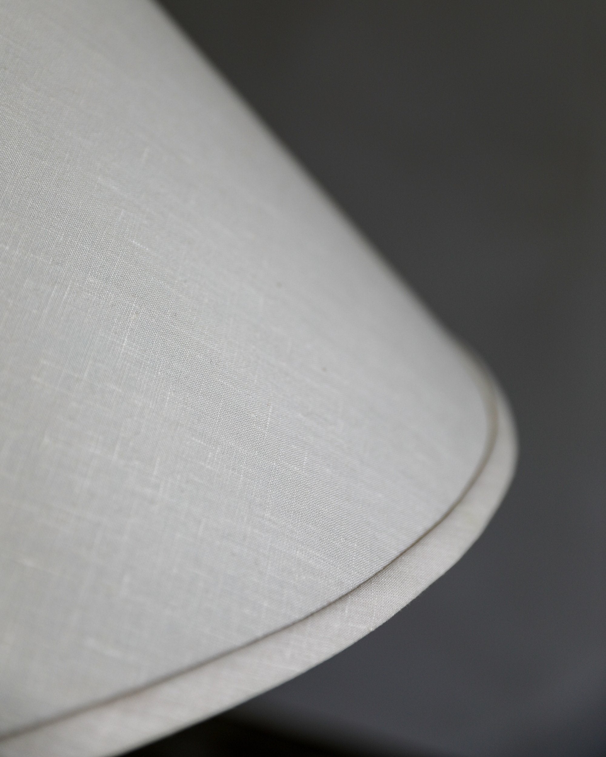vintage turned wood floor lamp with rope pull detail and linen coolio shade detail