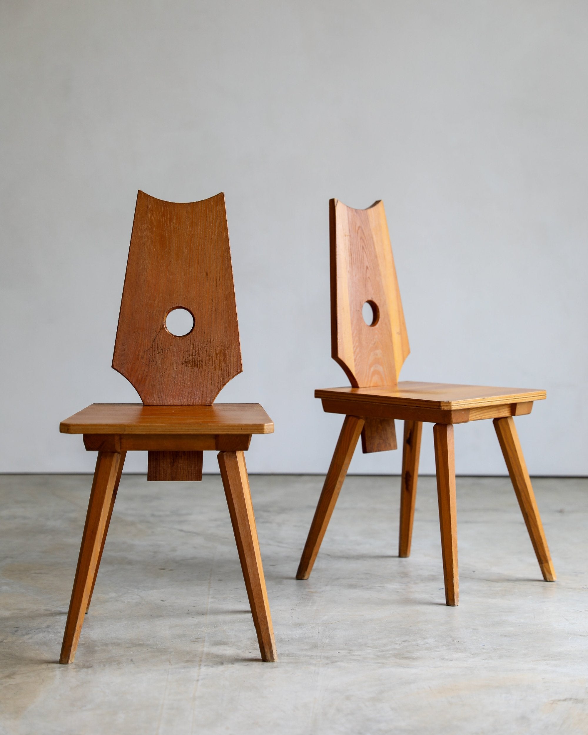 vintage mid-century carved wooden folk chair accent chair or dining chair pair