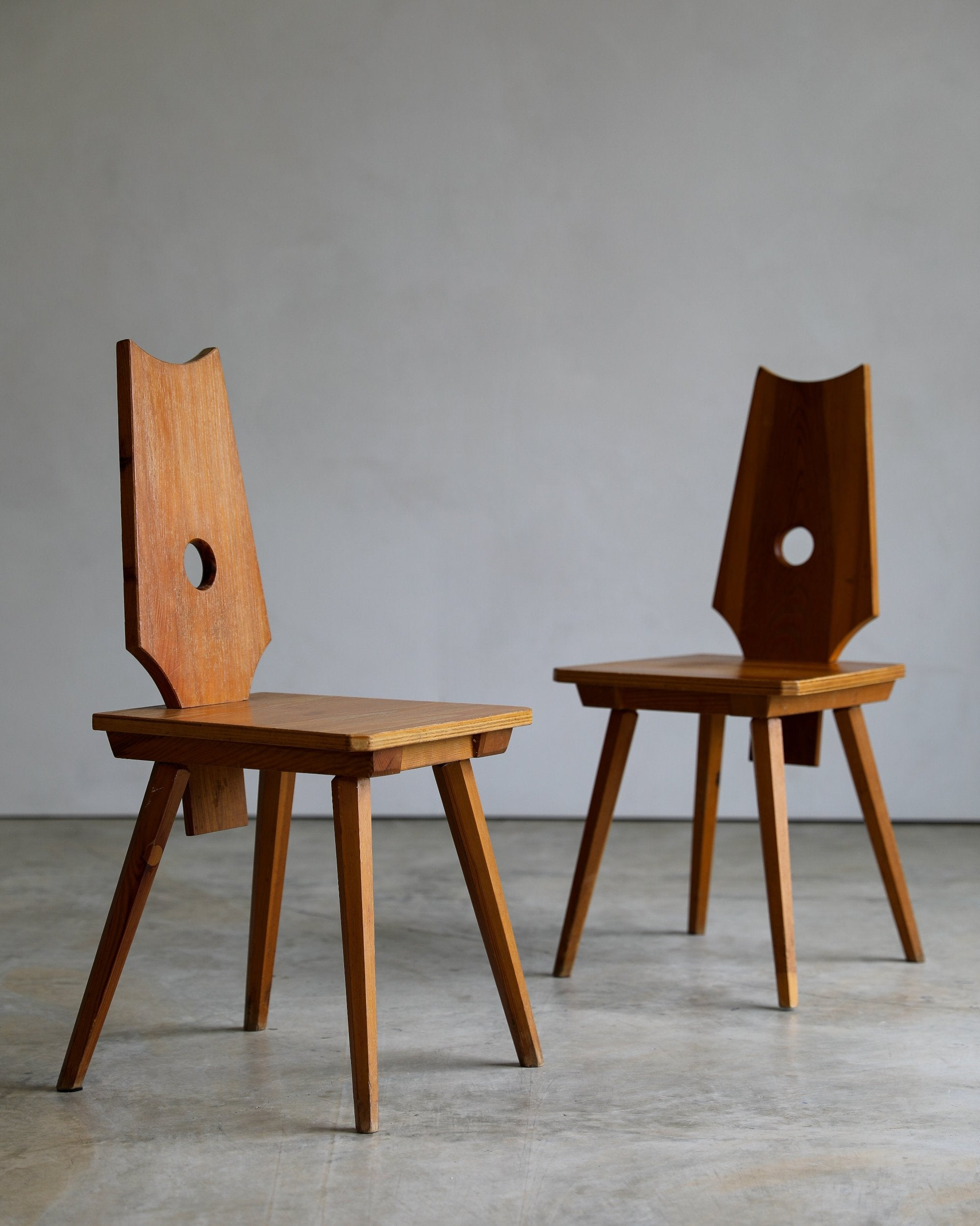 vintage mid-century carved wooden folk chair accent chair or dining chair pair three quarter