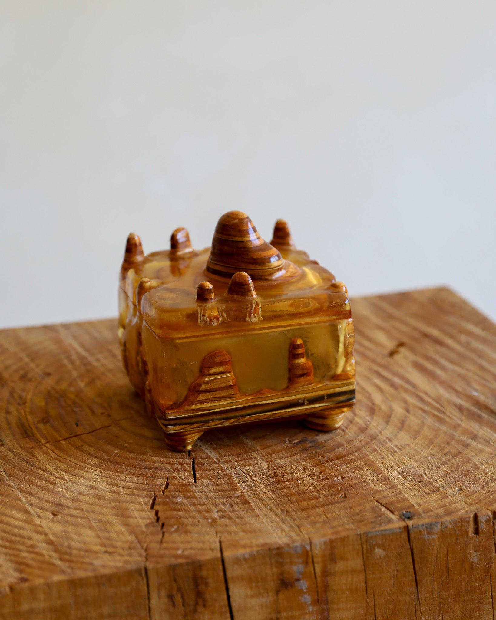 wood and resin box on wood stump