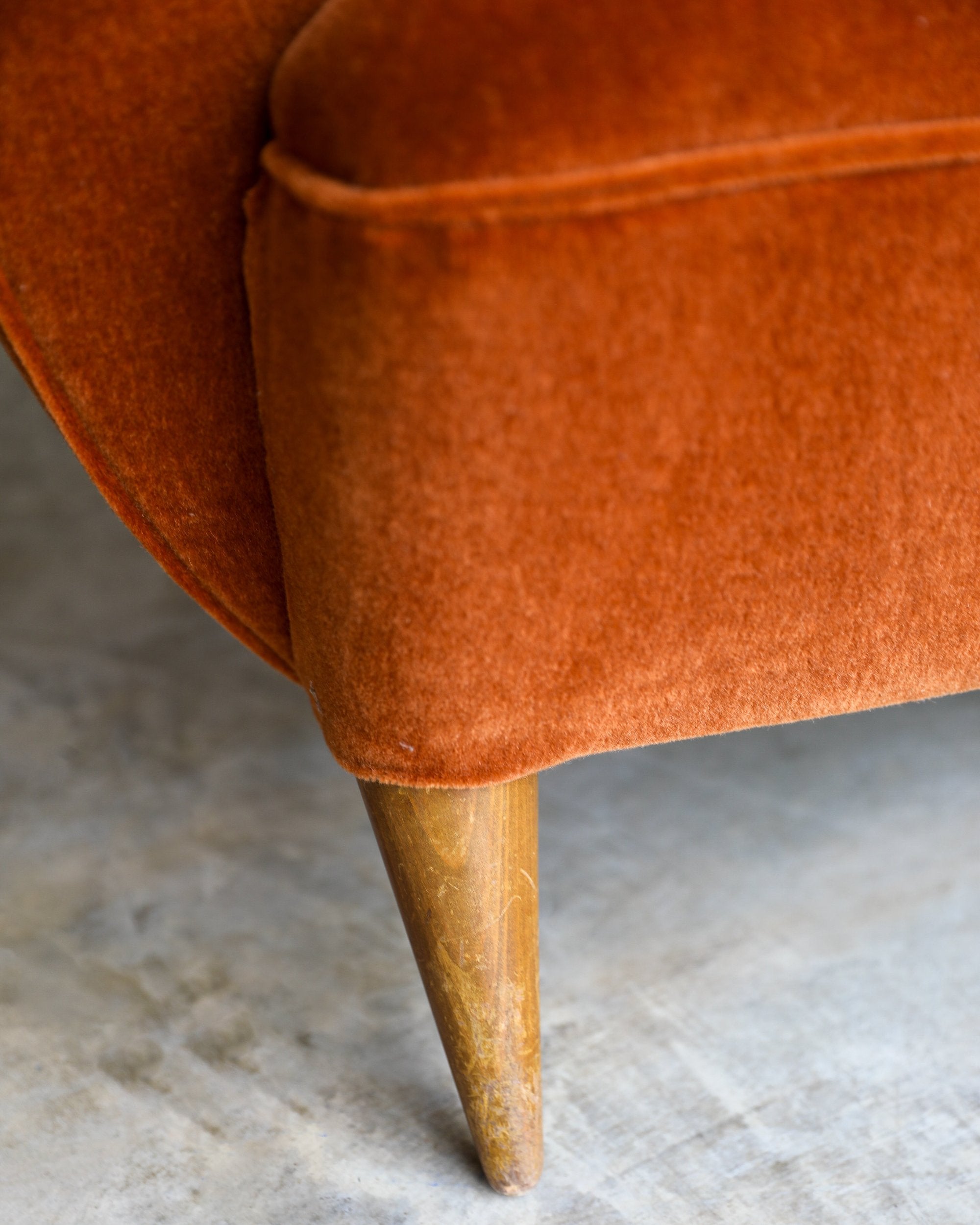 foot detail velvet 1940s french club chair