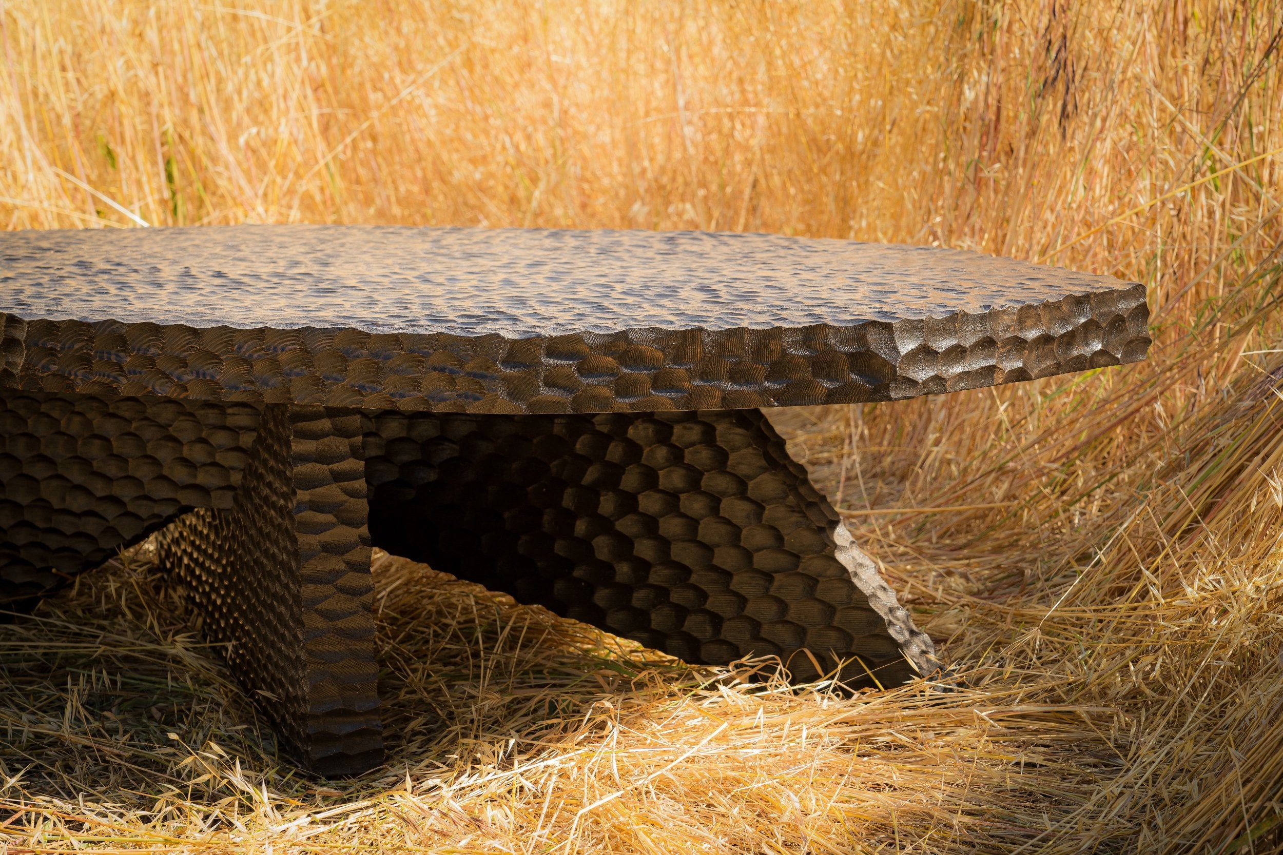 carved wood haus of hommeboys ocotillo coffee table in sonoma field