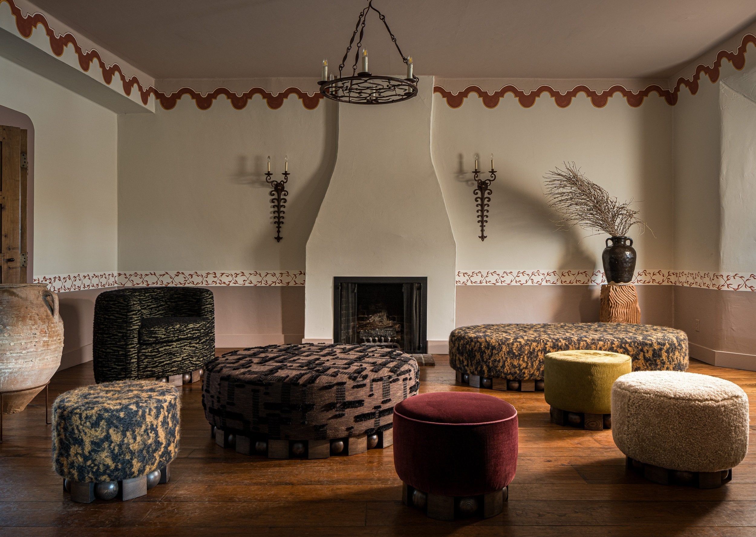 full sized image of entire bishop collection from haus of hommeboys with ottomans a selection of poufs and chair 