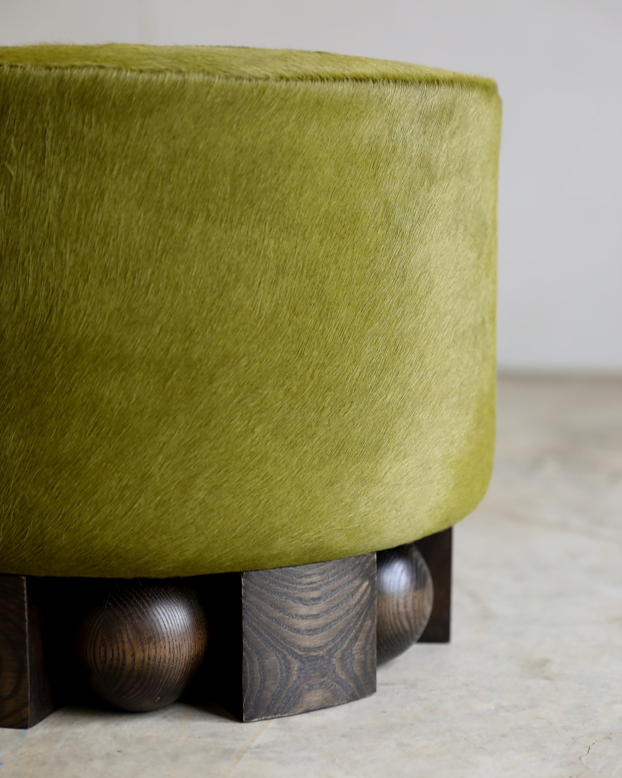 haus of hommeboys bishop pouf in green pony hair detail