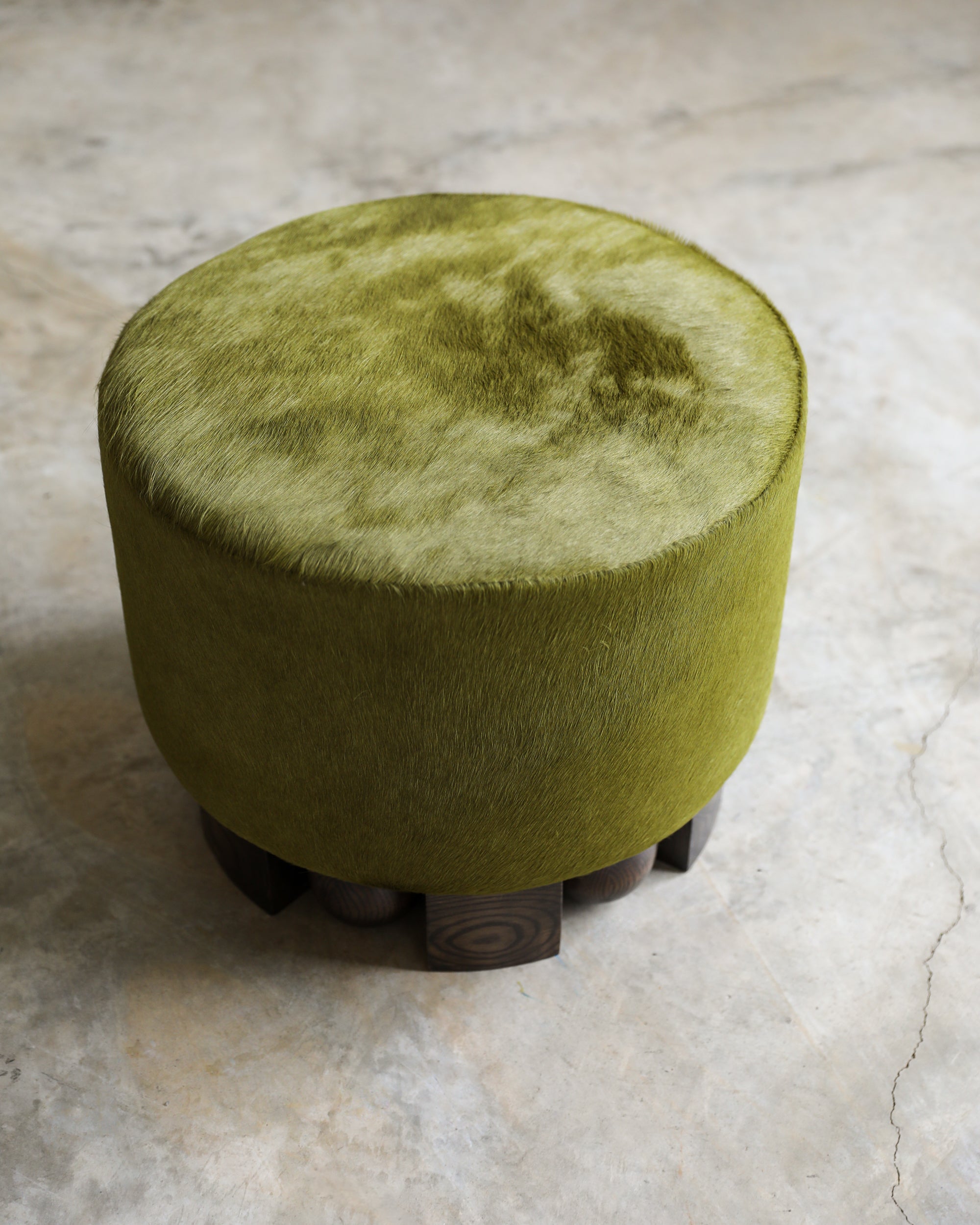 haus of hommeboys bishop pouf green pony hair hide