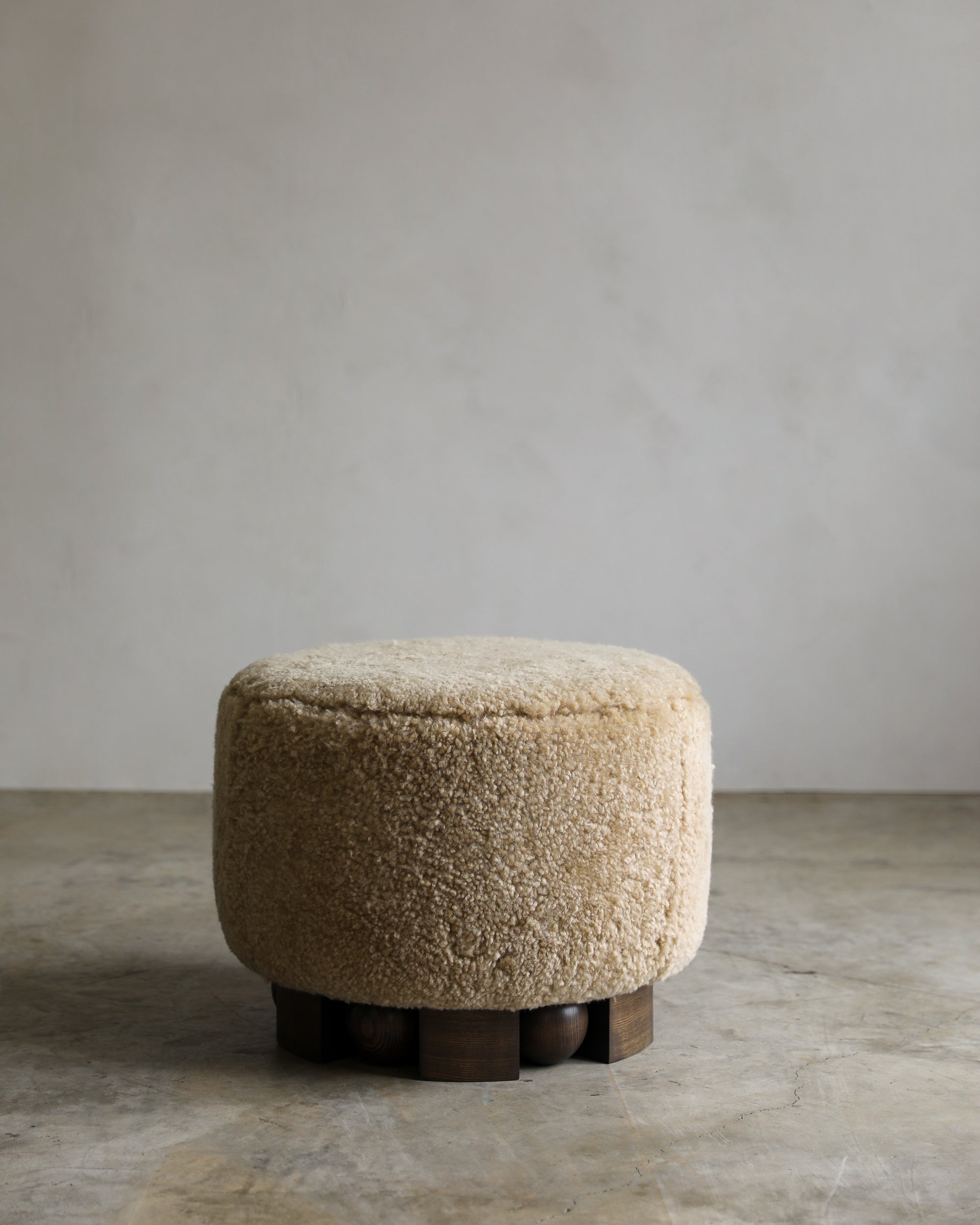 haus of hommeboys bishop pouf sand colored sheepskin shearling 