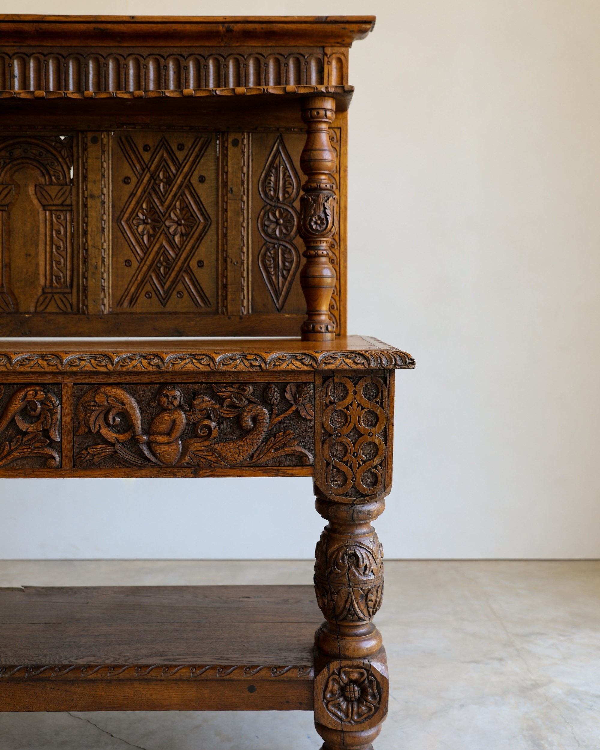 ornate antique carved wood sideboard handcarved detailing