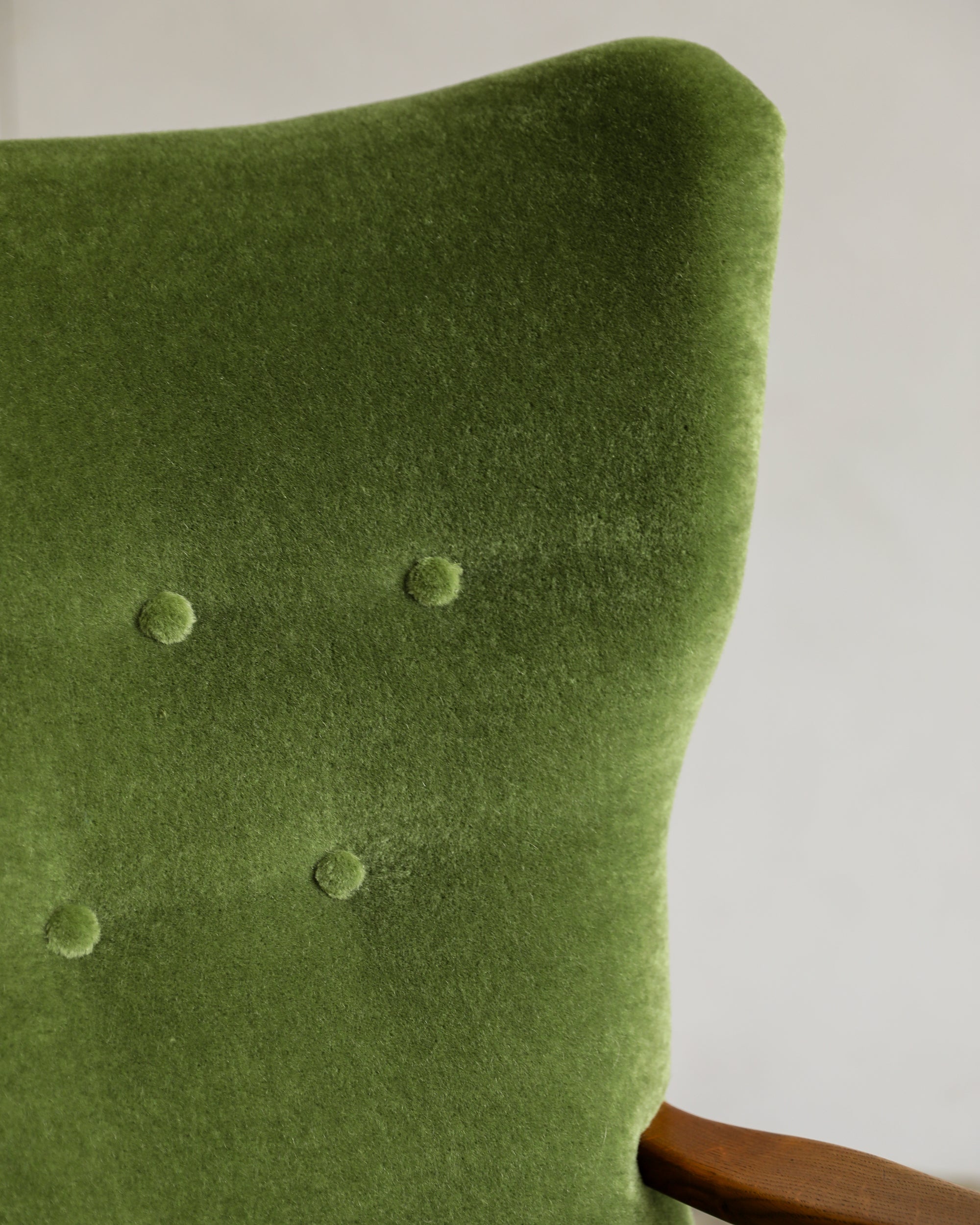 haus of hommeboys vintage green pierre frey teddy mohair danish lounge chair closeup