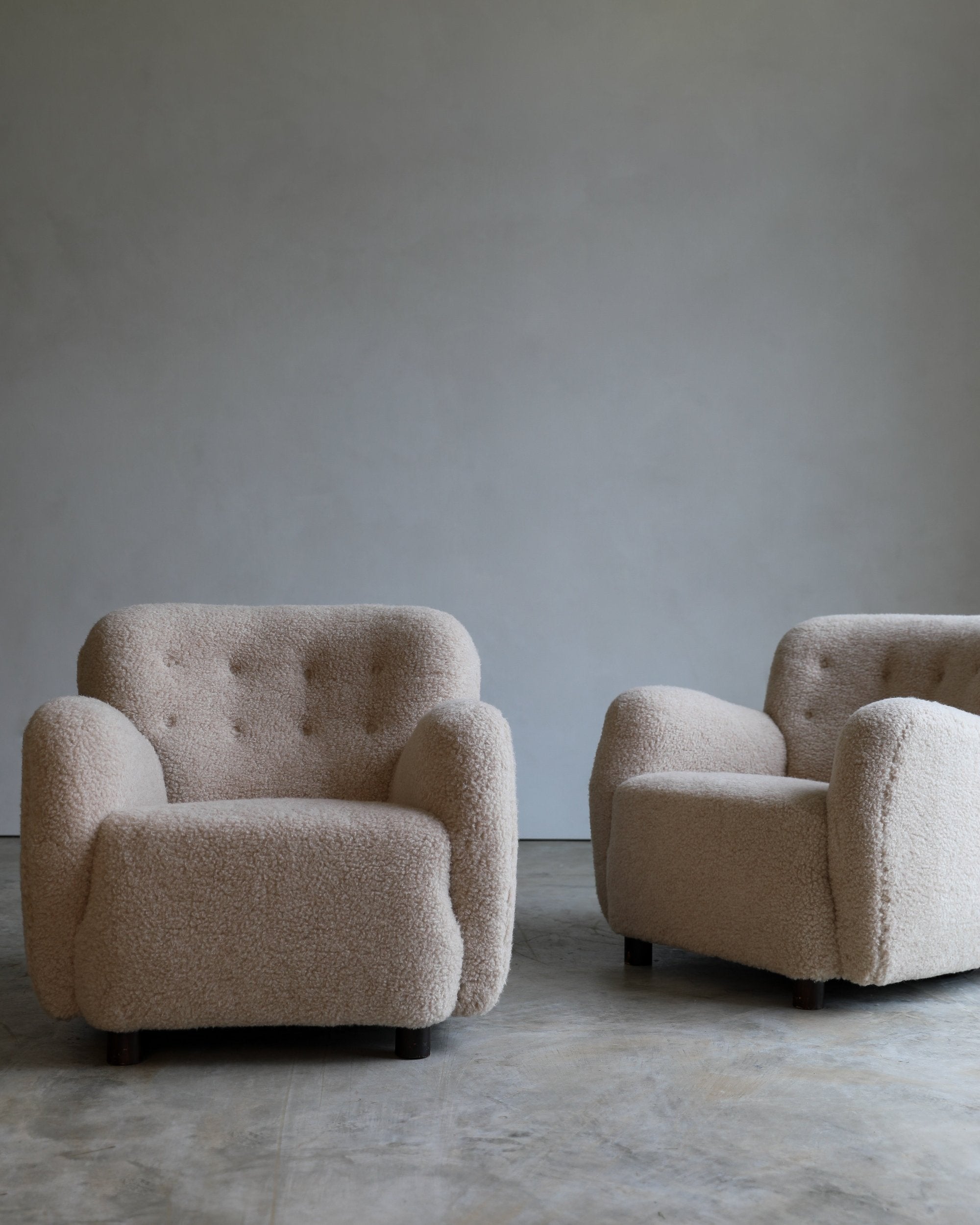 vintage sheepskin curvy danish lounge chair  front view