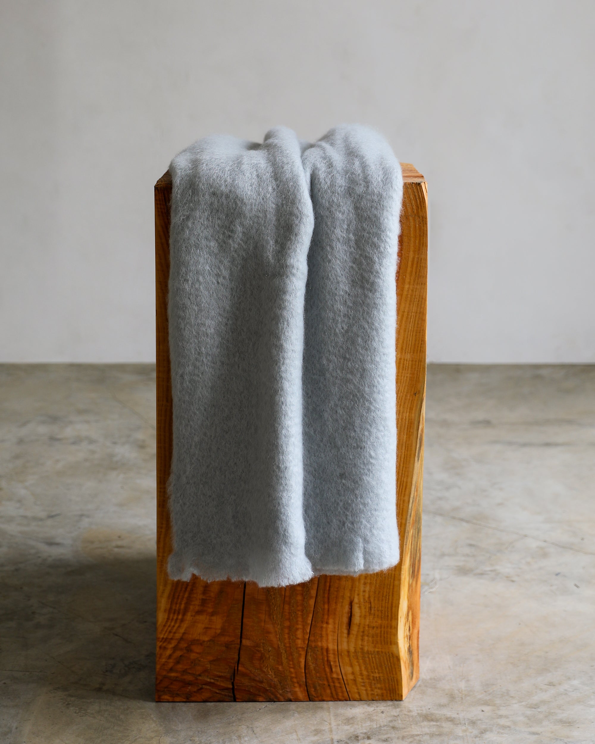 Mantas Ezcaray mohair throw blanket in pale dusky grey blue