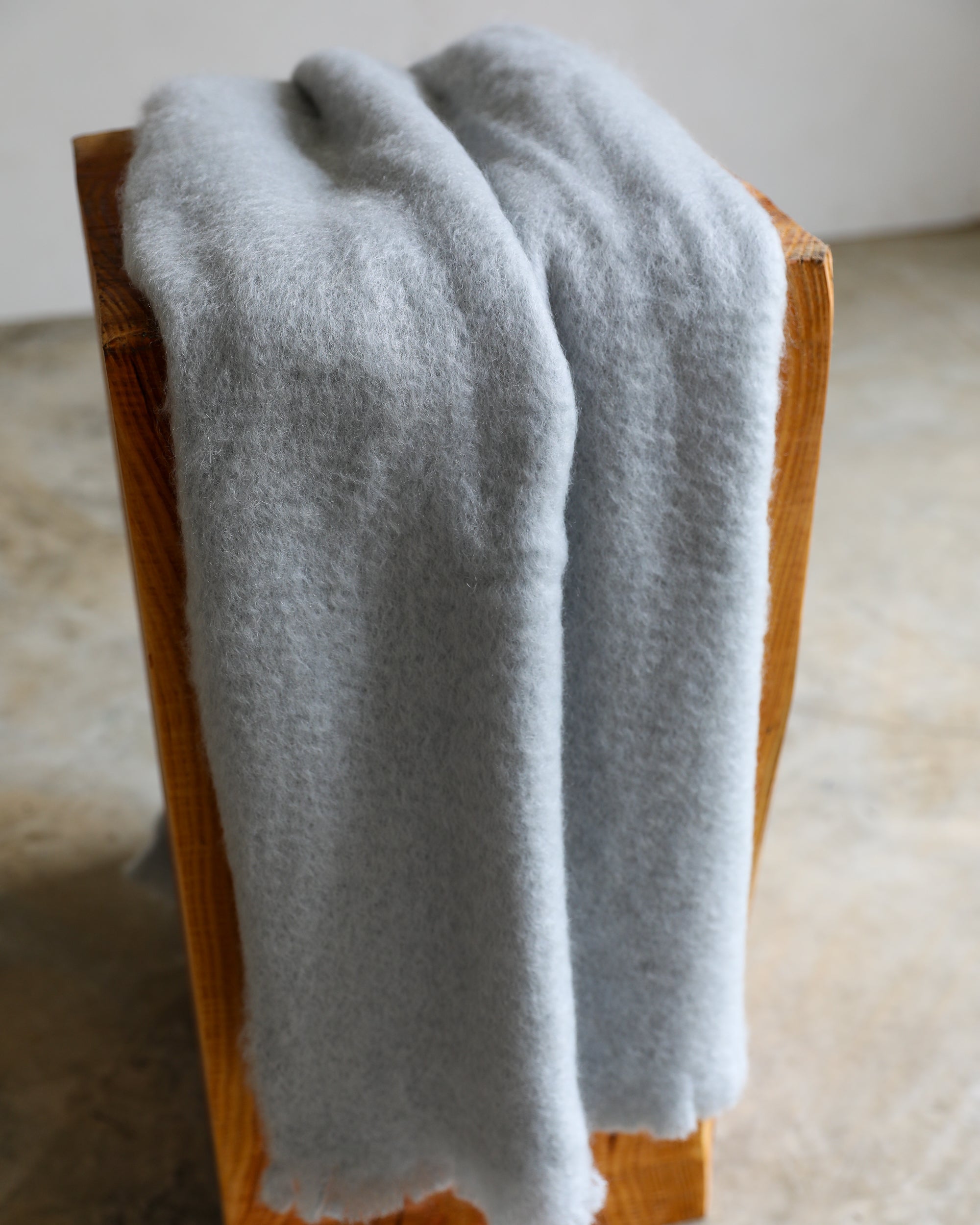 Mantas Ezcaray dusky blue mohair throw closeup