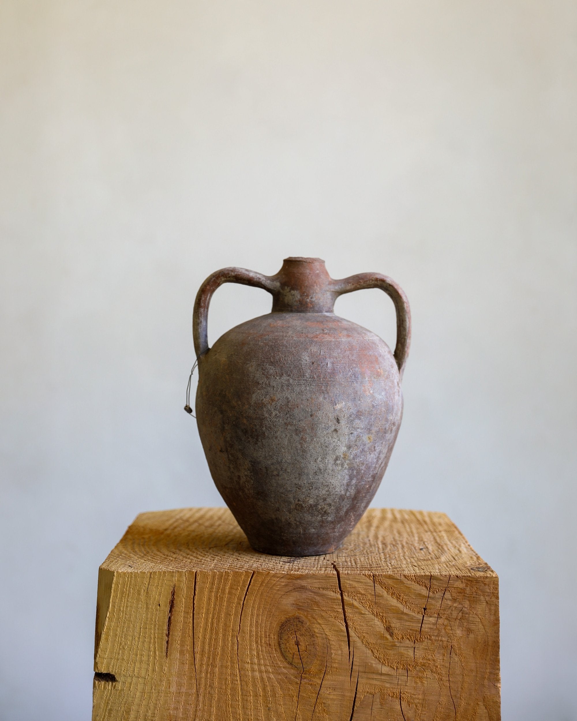 two handled vintage antique terracotta pot with tag