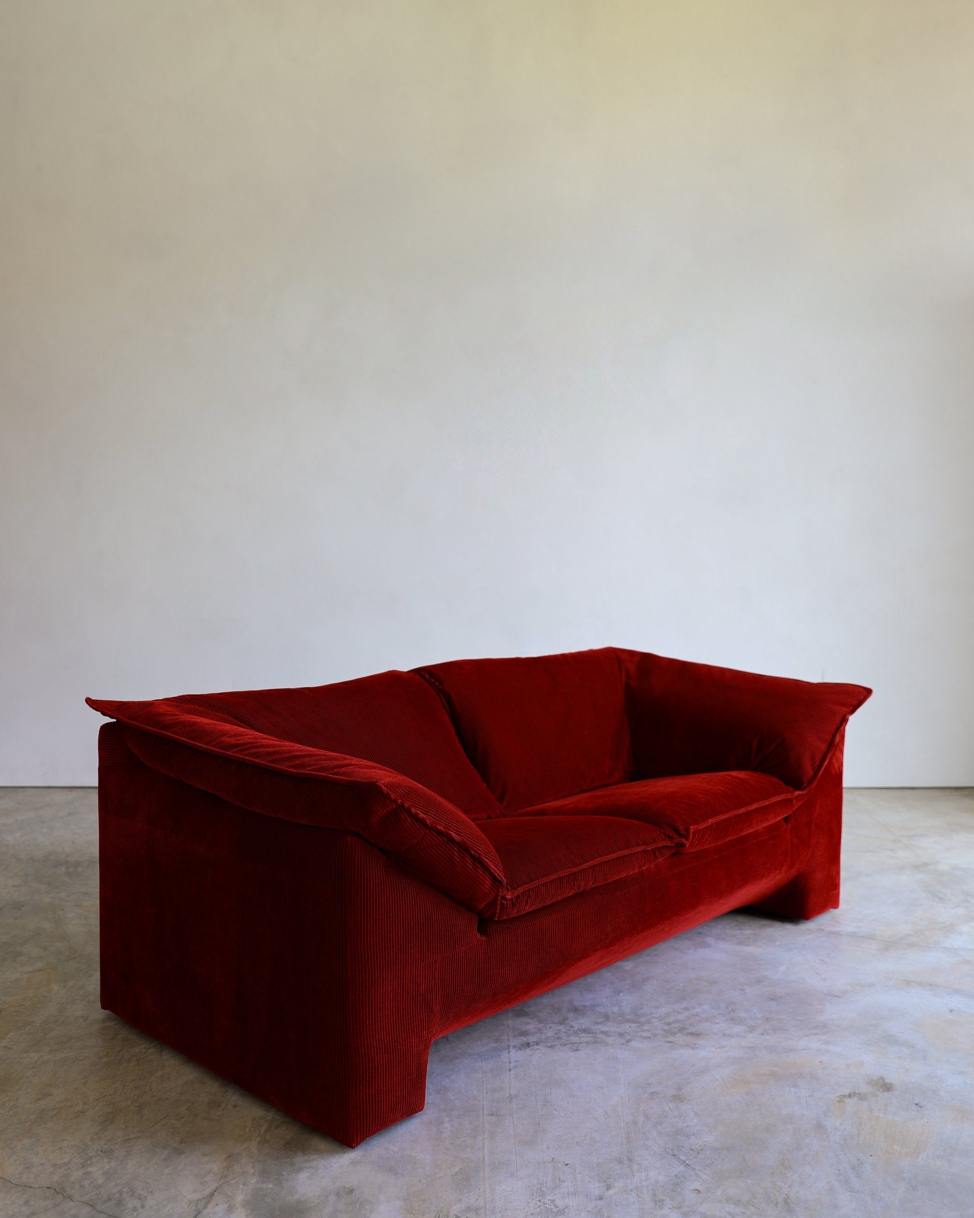 vintage danish Niels Eilersen Monza Sofa reupholstered in red corduroy fabric side view