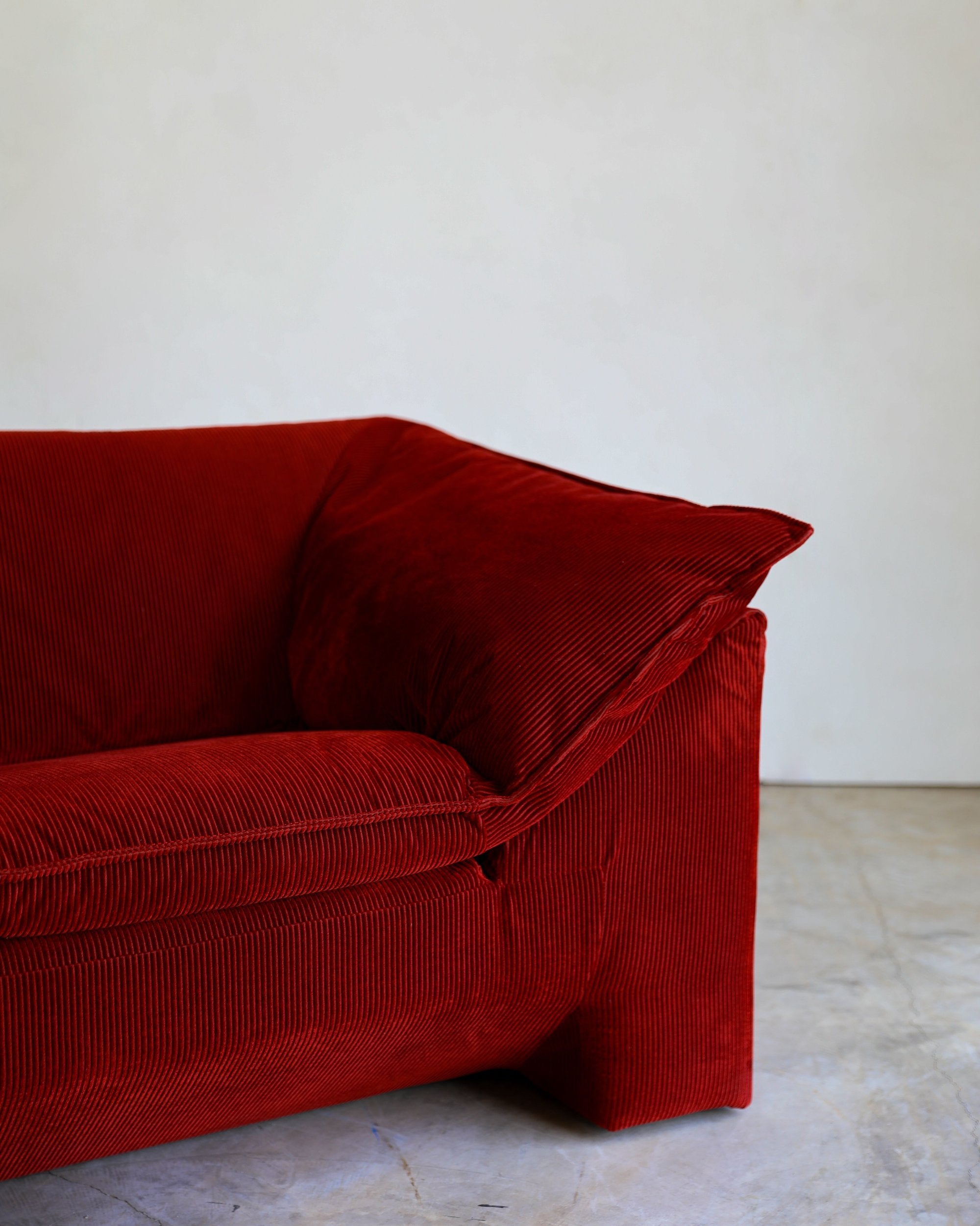 vintage danish Niels Eilersen Monza Sofa reupholstered in red corduroy fabric