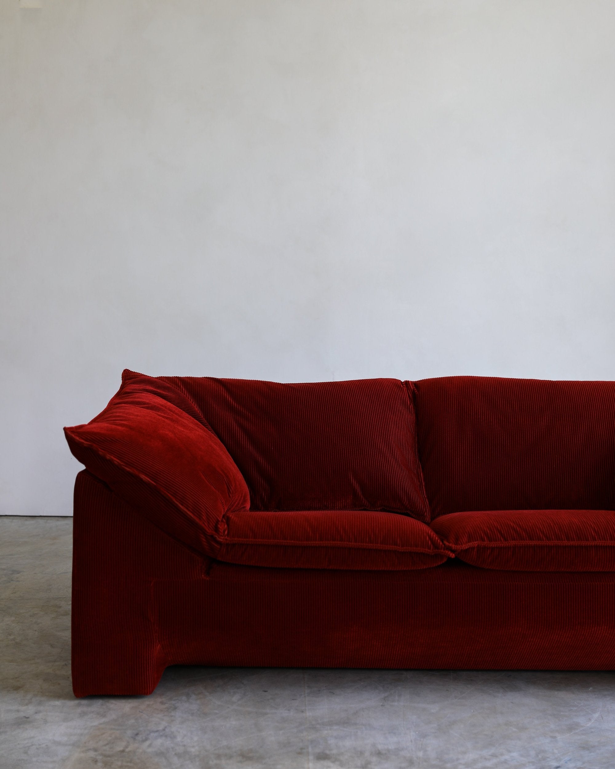 vintage danish Niels Eilersen Monza Sofa reupholstered in red corduroy fabric