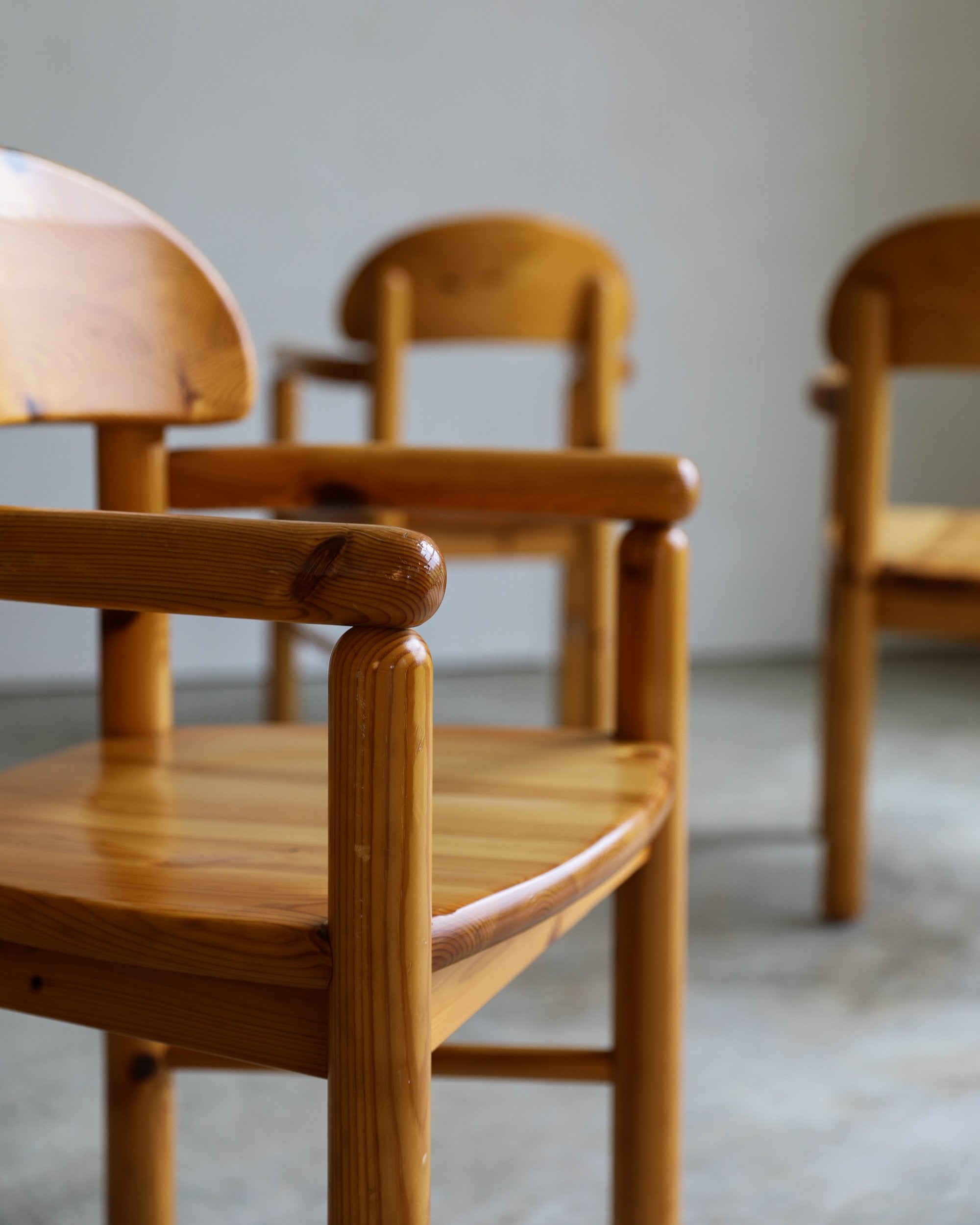 vintage 1970s pine Rainer Daumiller Dining Chairs set of six original finish