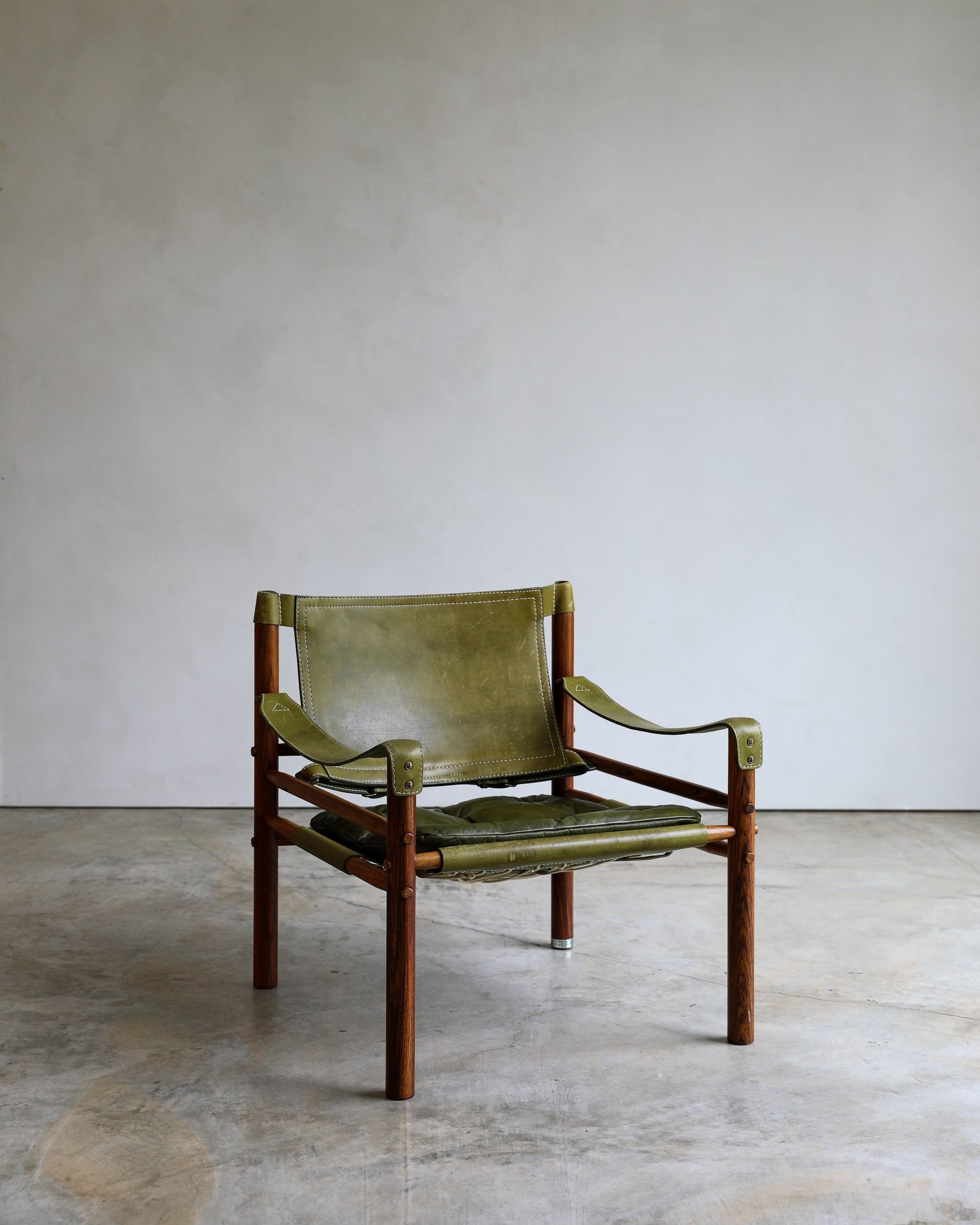 vintage swedish Arne Norell Sirocco Chair Pair in rosewood and original green leather upholstery