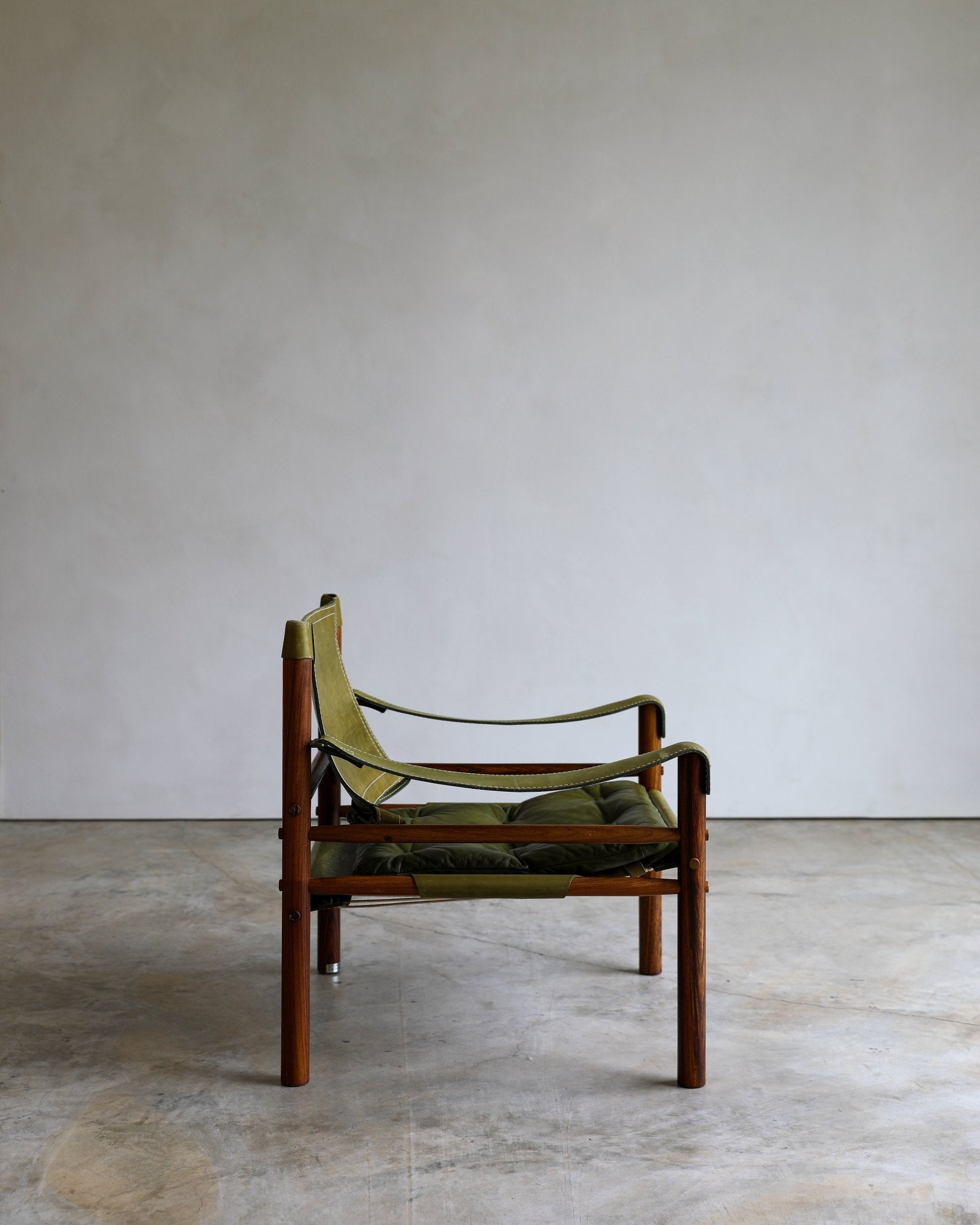 vintage swedish Arne Norell Sirocco Chair Pair in rosewood and original green leather upholstery