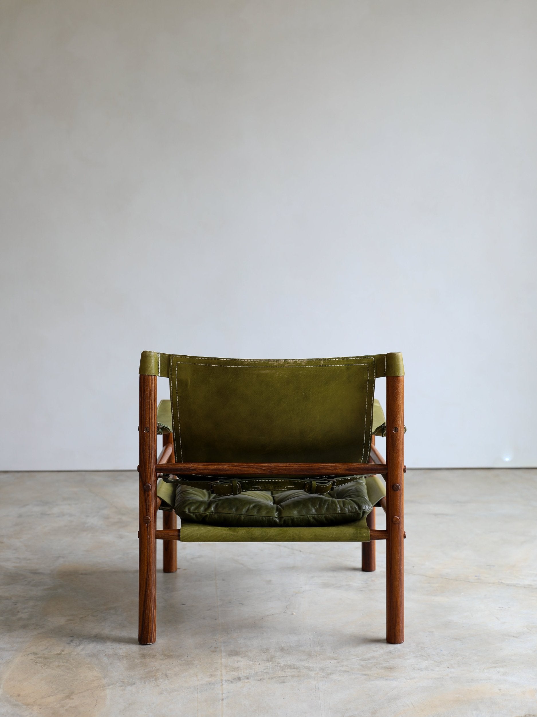 vintage swedish Arne Norell Sirocco Chair Pair in rosewood and original green leather upholstery back detail