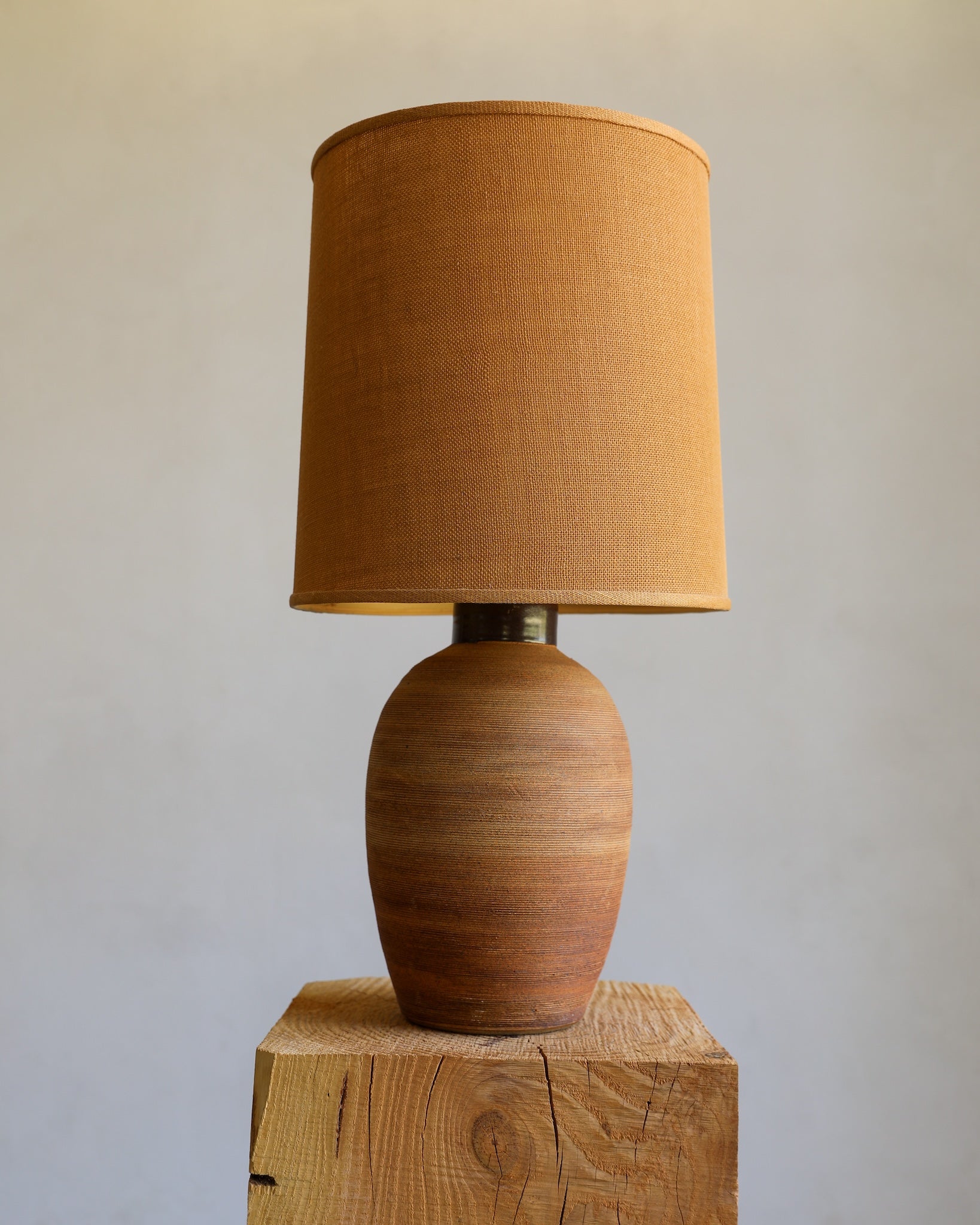 vintage textural ceramic terracotta lamp original ochre lampshade