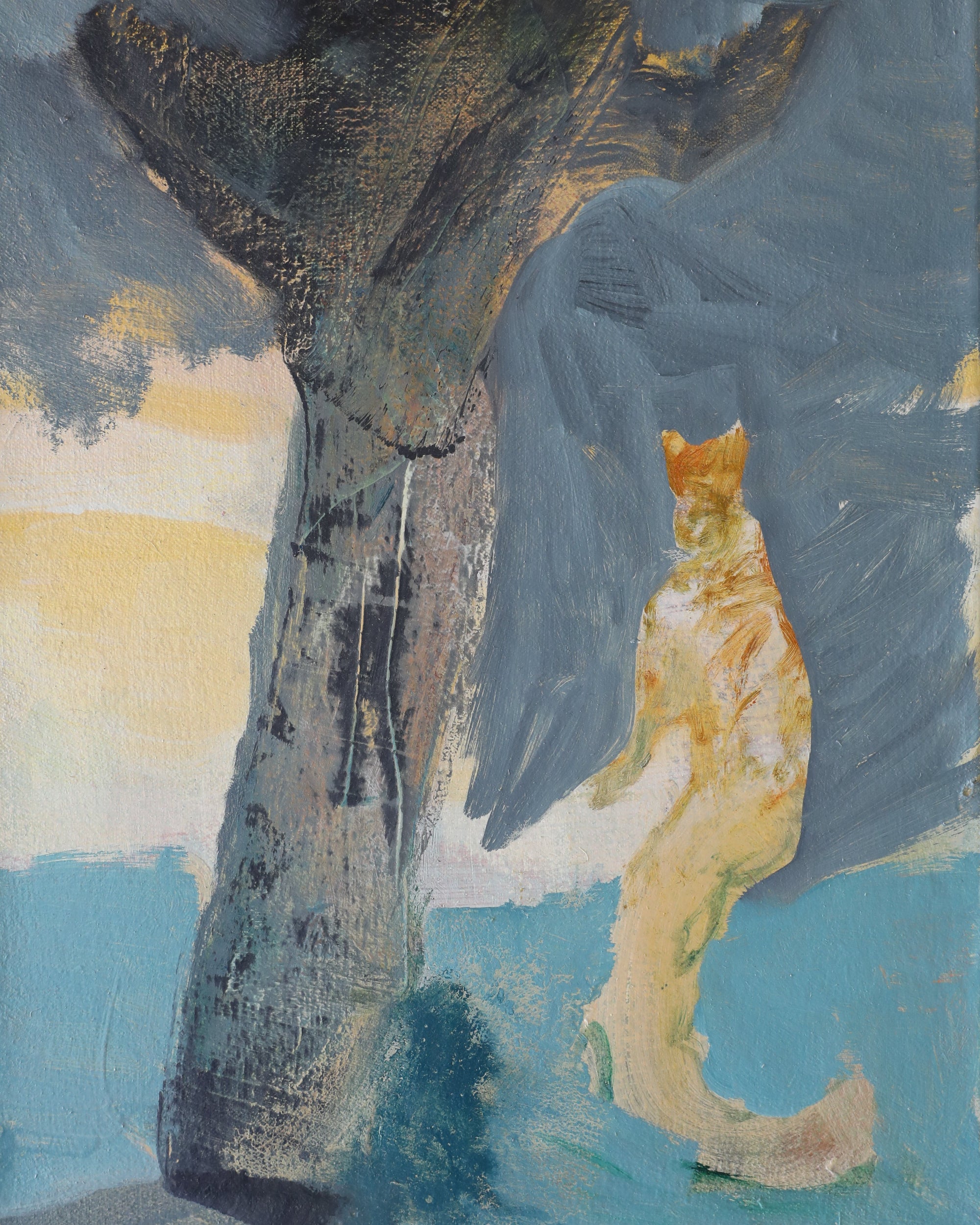 original oil painting by travis carrier entitled moon cat and the sea