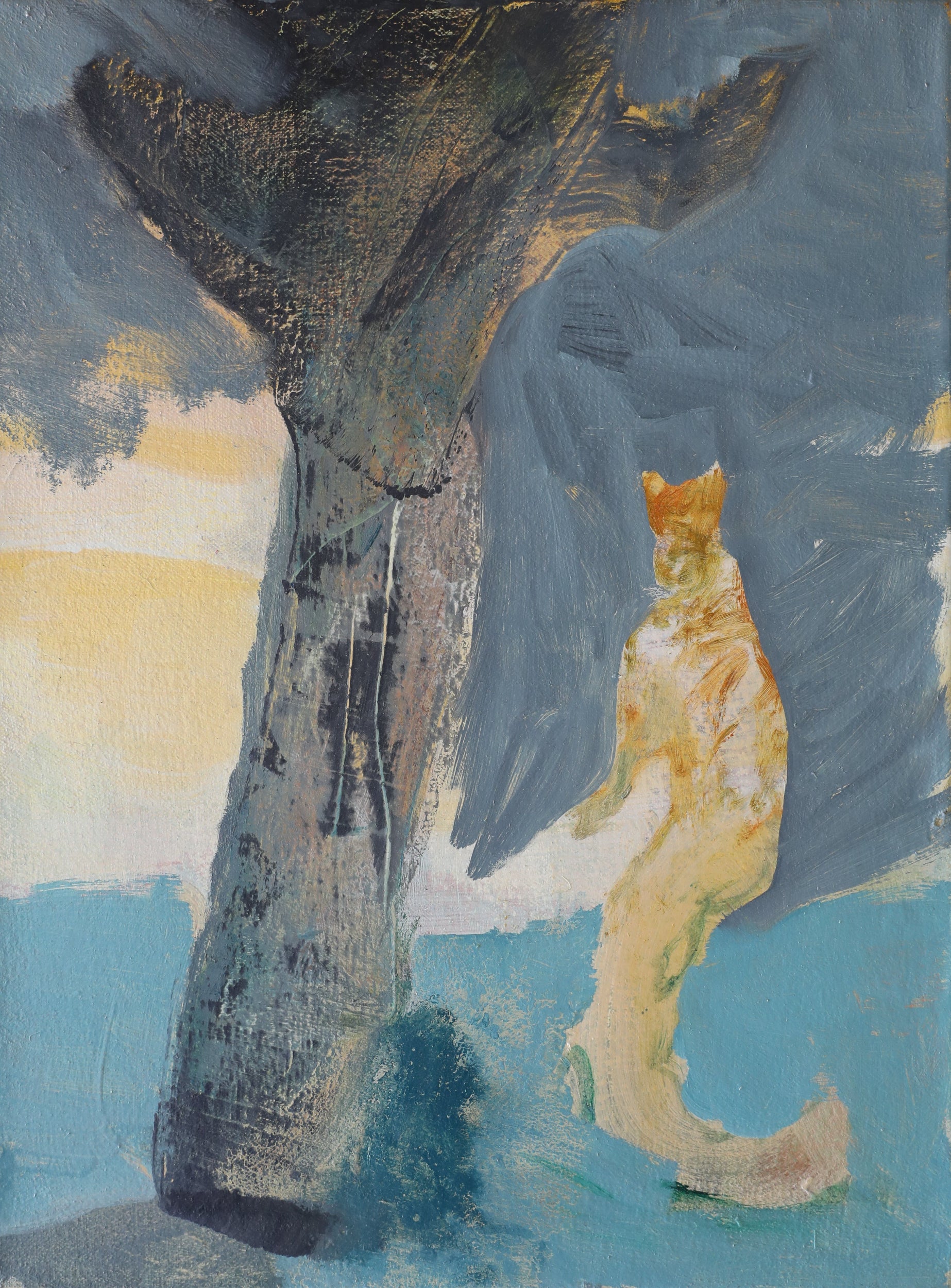 original oil painting by travis carrier entitled moon cat and the sea