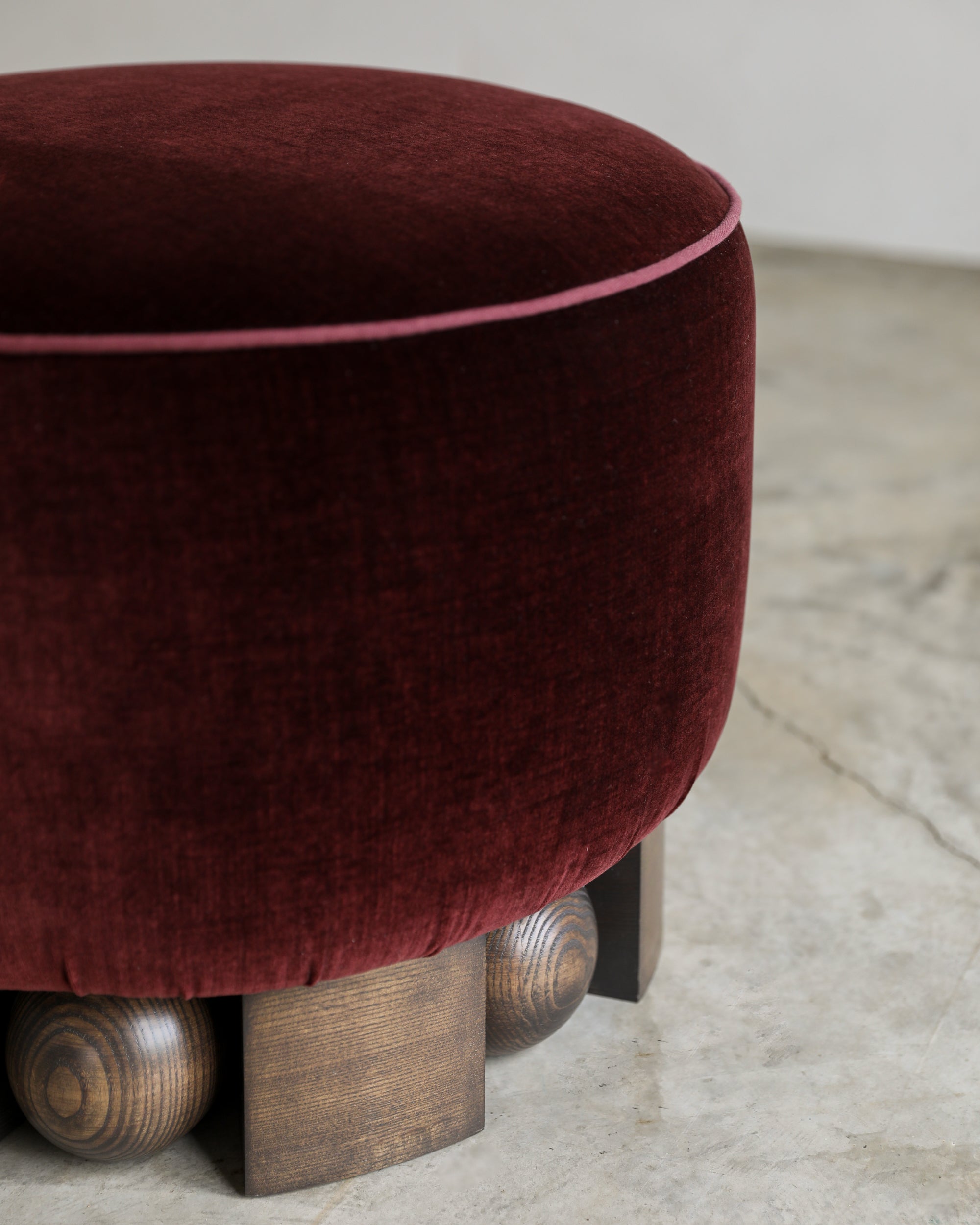 haus of hommeboys bishop pouf plum spencer velvet detail