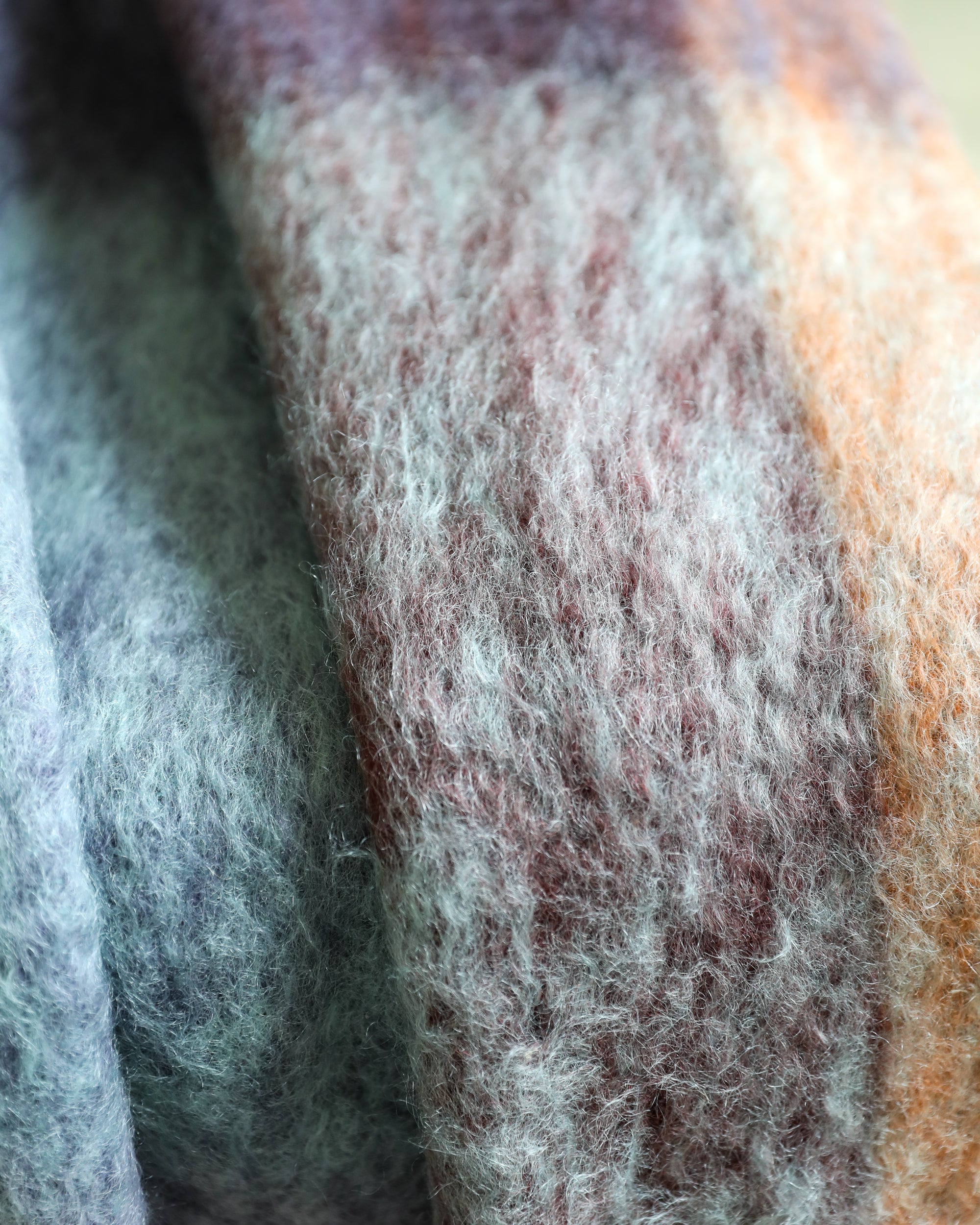 Mantas Ezcaray plaid mohair throw blanket closeup up fabric detail